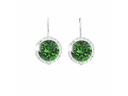 Stribrne nausnice klapky s velkym krystalem a obtahem z malych krystalu Swarovski Fern Green (Stribro 925/1000)