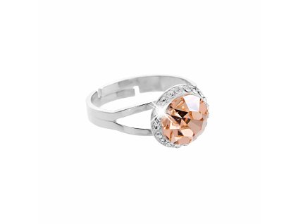 Stribrny prsten s velkym krystalem a obtahem z malych krystalu Swarovski Peach (Stribro 925/1000)