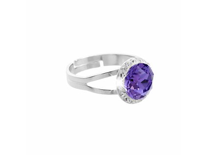 Stribrny prsten s velkym krystalem a obtahem z malych krystalu Swarovski Tanzanite (Stribro 925/1000)