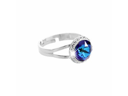 Stribrny prsten s velkym krystalem a obtahem z malych krystalu Swarovski Bermuda Blue (Stribro 925/1000)