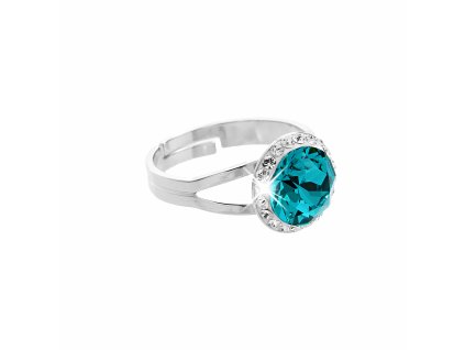 Stribrny prsten s velkym krystalem a obtahem z malych krystalu Swarovski Blue Zircon (Stribro 925/1000)
