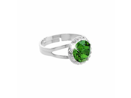 Stribrny prsten s velkym krystalem a obtahem z malych krystalu Swarovski Fern Green (Stribro 925/1000)