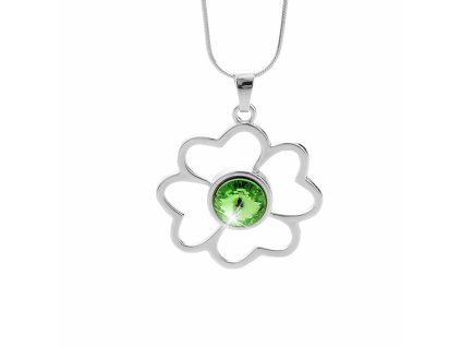 Stribrny nahrdelnik obrysovy ctyrlistek s rivoli Swarovski Peridot (Stribro 925/1000)