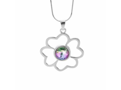 Stribrny nahrdelnik obrysovy ctyrlistek s rivoli Swarovski Vitrail Light (Stribro 925/1000)