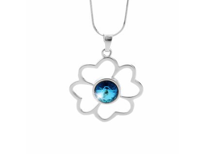 Stribrny nahrdelnik obrysovy ctyrlistek s rivoli Swarovski Bermuda Blue (Stribro 925/1000)