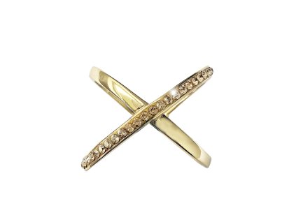 Pozlaceny stribrny prsten prekrizeny s jednou radou krystalu Swarovski Golden Shadow (Stribro 925/1000) 