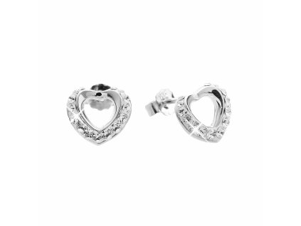 Stribrne nausnice puzety obvodove prekroucene srdicko s krystaly Swarovski Crystal (Stribro 925/1000)