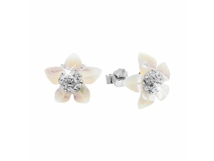 Stribrne nausnice puzety perletova kyticka se stredem z krystalu Swarovski Crystal (Stribro 925/1000)