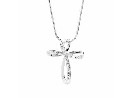Stribrny nahrdelnik kriz propletene pasky s krystaly Swarovski Crystal (Stribro 925/1000)