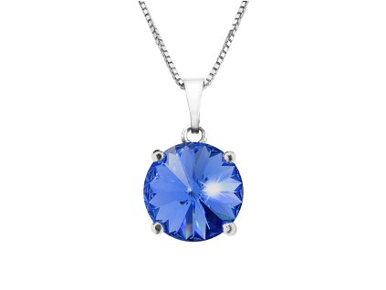 Stribrny nahrdelnik s priveskem samostatne rivoli Swarovski Sapphire (Stribro 925/1000)