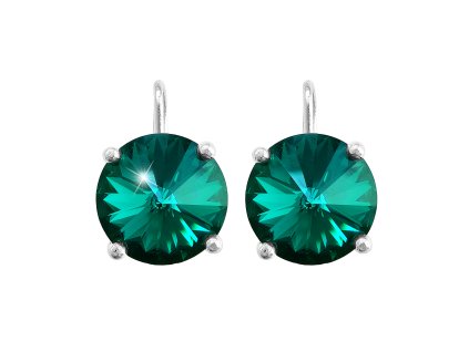 Stribrne nausnice klapky se samostatnou rivoli Swarovski Emerald (Stribro 925/1000)