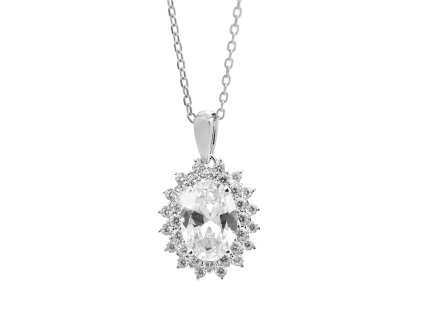 Stribrny nahrdelnik velky zdobeny oval z Kubickych zirkonu Crystal (Stribro 925/1000) - a