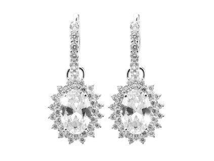 Stribrne nausnice klapky velky zdobeny oval z Kubickych zirkonu Crystal (Stribro 925/1000) - a