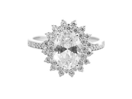 Stribrny prsten velky zdobeny oval z Kubickych zirkonu Crystal (Stribro 925/1000) - a