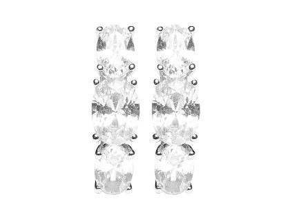 Stribrne nausnice klapky tri ovalne Kubicke zirkony pod sebou Crystal (Stribro 925/1000) - a
