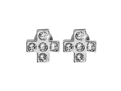 Nausnice puzety z bizuterni slitiny krizek s peti krystaly Swarovski Crystal - A