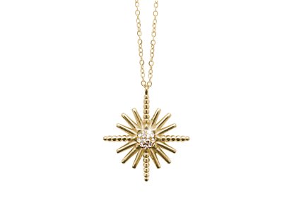 Zlaty ocelovy nahrdelnik slunce se stredem z krystalu Swarovski Golden Shadow - A