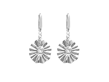 Ocelove nausnice kruhy s vlnitym kvetem zdobene krystalem Swarovski Crystal - A