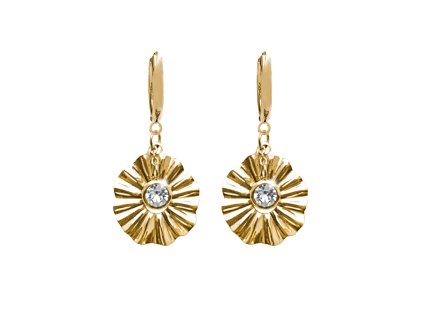 Zlate ocelove nausnice kruhy s vlnitym kvetem zdobene krystalem Swarovski Crystal - A