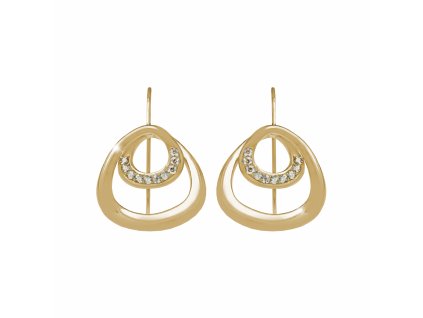 Zlate ocelove provlekaci nausnice dvojity zaobleny trojuhelnik s krystaly Swarovski Golden Shadow - A