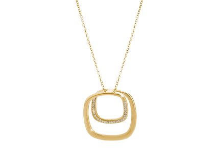 Zlaty ocelovy nahrdelnik dvojity zaobleny ctverec s krystaly Swarovski Golden Shadow - A