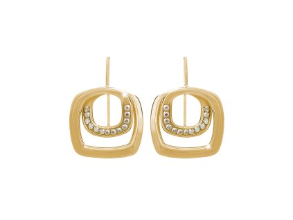 Zlate ocelove provlekaci nausnice dvojity zaobleny ctverec s krystaly Swarovski Golden Shadow - A