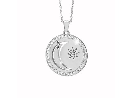 Ocelovy nahrdelnik slunce a pohyblivy mesic s krystaly Swarovski Crystal - A