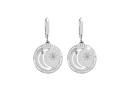 Ocelove nausnice kruhy slunce a pohyblivy mesic s krystaly Swarovski Golden Shadow - A