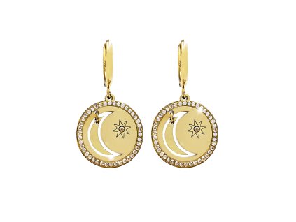 Zlate ocelove nausnice kruhy slunce a pohyblivy mesic s krystaly Swarovski Golden Shadow - A