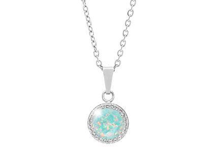 Stribrny nahrdelnik s kulatym opalem a krystaly Swarovski Pastel Mint Green velky (Stribro 925/1000) - A