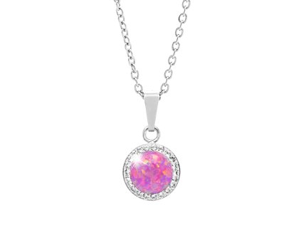 Stribrny nahrdelnik s kulatym opalem a krystaly Swarovski Light Fuchsia velky (Stribro 925/1000) - A