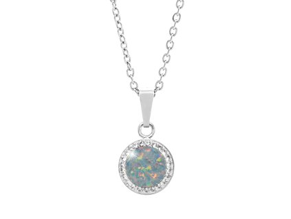 Stribrny nahrdelnik s kulatym opalem a krystaly Swarovski Australian Shadow velky (Stribro 925/1000) - A