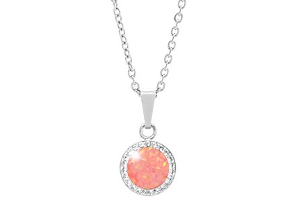Stribrny nahrdelnik s kulatym opalem a krystaly Swarovski Peach Pastel velky (Stribro 925/1000) - A