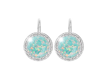 Stribrne nausnice klapky s kulatym opalem a krystaly Swarovski Pastel Mint Green velke (Stribro 925/1000) - A