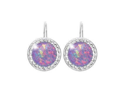 Stribrne nausnice klapky s kulatym opalem a krystaly Swarovski Violet velke (Stribro 925/1000) - A