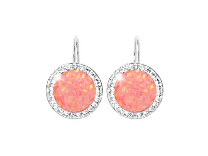 Stribrne nausnice klapky s kulatym opalem a krystaly Swarovski Peach Pastel velke (Stribro 925/1000) - A
