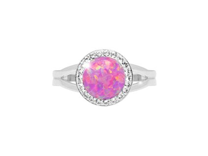 Stribrny prsten s kulatym opalem a krystaly Swarovski Light Fuchsia velky (Stribro 925/1000) - A