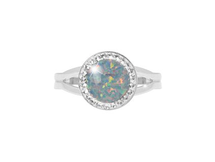 Stribrny prsten s kulatym opalem a krystaly Swarovski Australian Shadow velky (Stribro 925/1000) - A