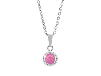 Stribrny nahrdelnik s kulatym opalem a krystaly Swarovski Light Fuchsia maly (Stribro 925/1000) - A