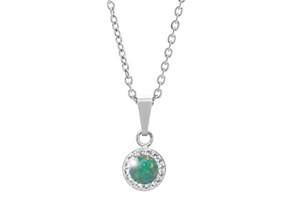 Stribrny nahrdelnik s kulatym opalem a krystaly Swarovski Mix Green maly (Stribro 925/1000) - A