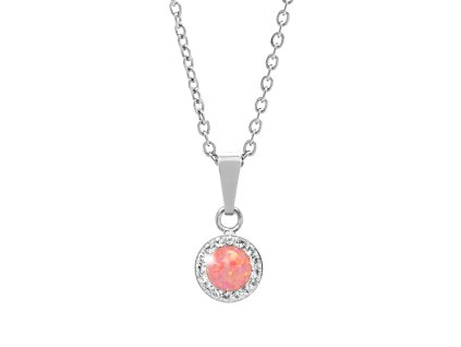 Stribrny nahrdelnik s kulatym opalem a krystaly Swarovski Peach Pastel maly (Stribro 925/1000) - A