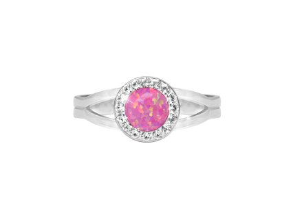 Stribrny prsten s kulatym opalem a krystaly Swarovski Light Fuchsia maly (Stribro 925/1000) - A