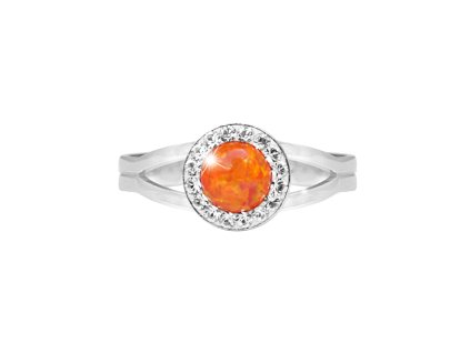 Stribrny prsten s kulatym opalem a krystaly Swarovski Orange maly (Stribro 925/1000) - A