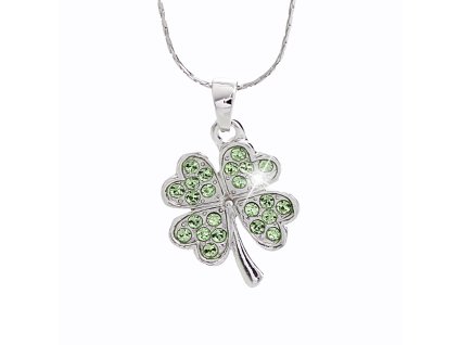 Nahrdelnik z bizuterni slitiny ctyrlistek osazeny drobnymi krystaly Swarovski Peridot