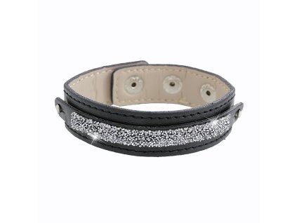 Naramek z cerne kuze zdobeny drobnymi krystaly Swarovski Crystal
