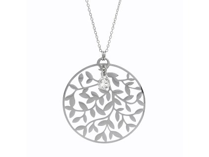 Ocelovy nahrdelnik vyrezavane listky v kruhu s krystalem Swarovski Crystal