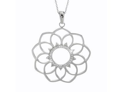 Ocelovy nahrdelnik vyrezavana mandala s krystaly Swarovski Crystal