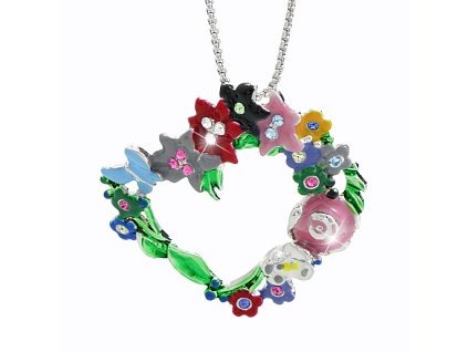 Nahrdelnik z bizuterni slitiny srdce s barevnym smaltem a krystaly Swarovski Multi