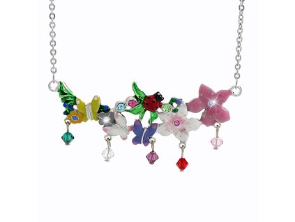 Nahrdelnik z bizuterni slitiny kvety s barevnym smaltem a krystaly Swarovski Multi
