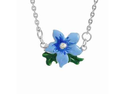 Nahrdelnik z bizuterni slitiny kvet s barevnym smaltem a krystaly Swarovski Blue